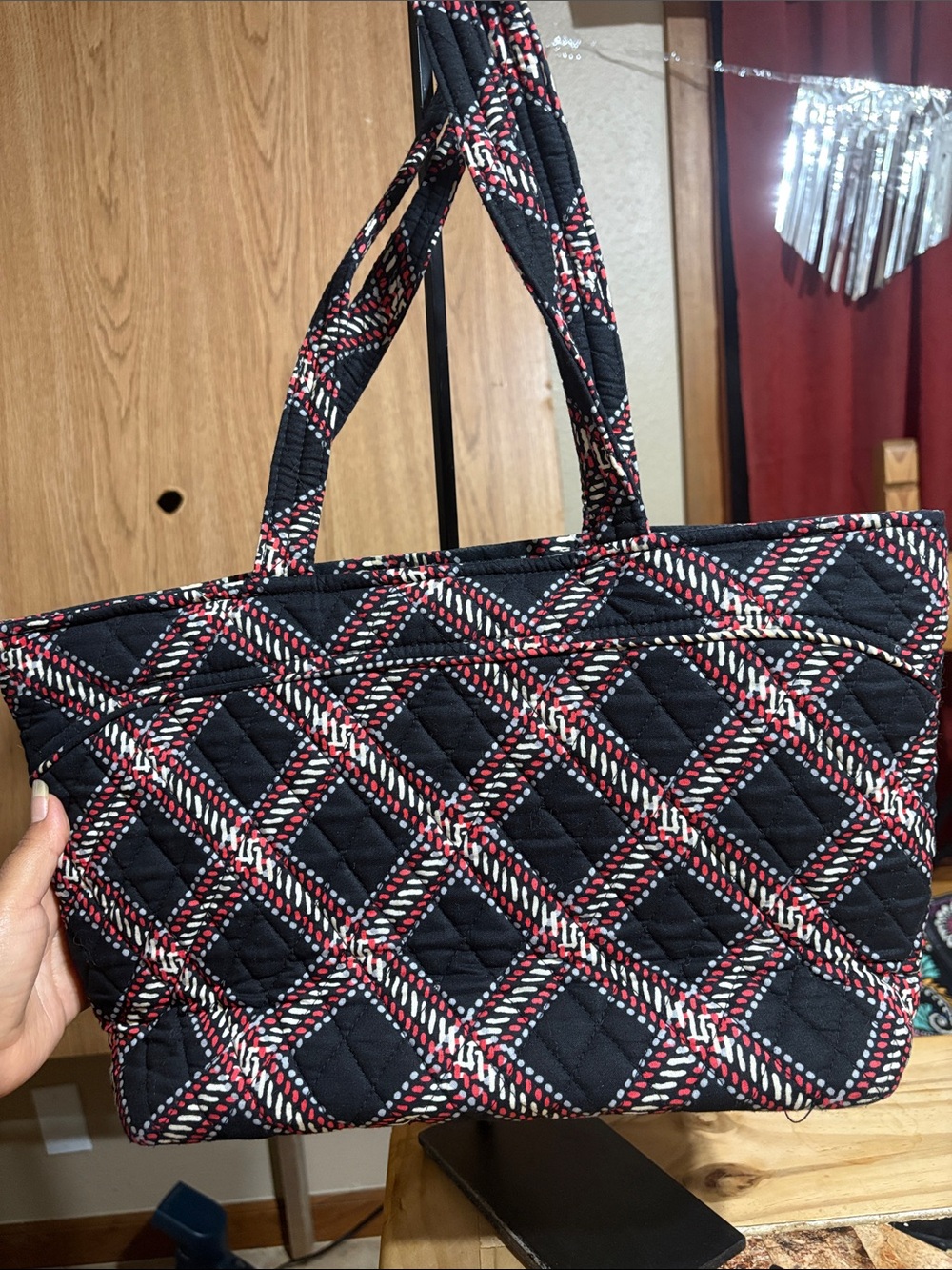 Vera Bradley Quilted Tote in Black, Red & White Plaid - Picture 5 of 10
